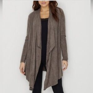 Barefoot Dreams Sz 1X Bamboo Chic Lite Asymmetrical Cardigan Wrap Brown/Taupe